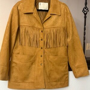 Pilcro Camel Fringe Teddy Jacket